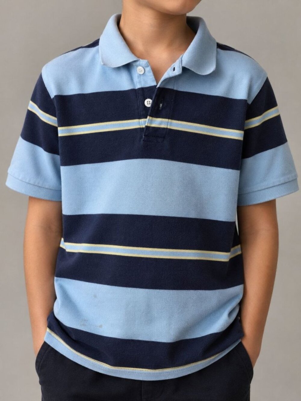 Cherokee Boys Polo Shirt Size M (8) Blue Striped 100% Cotton Sleeve Short
